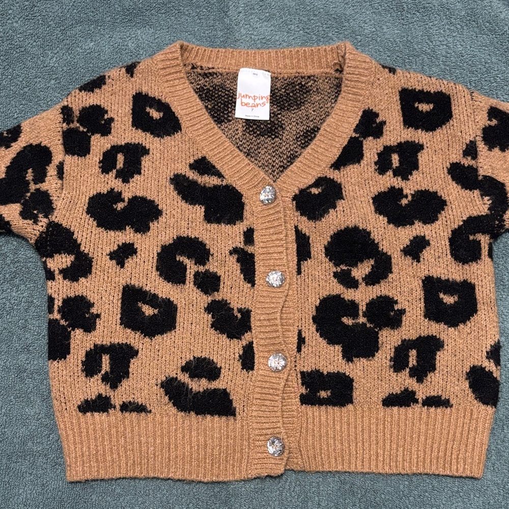jumping beans Tan and Black Leopard Print Button Cardigan